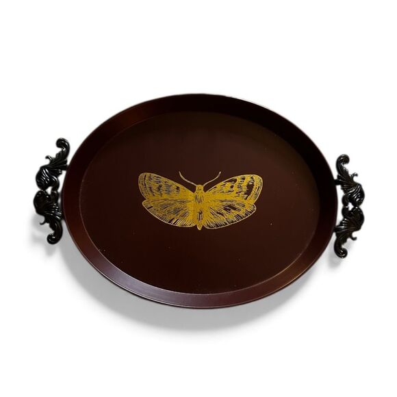 Other - Brown Tray with Gold Butterfly Design